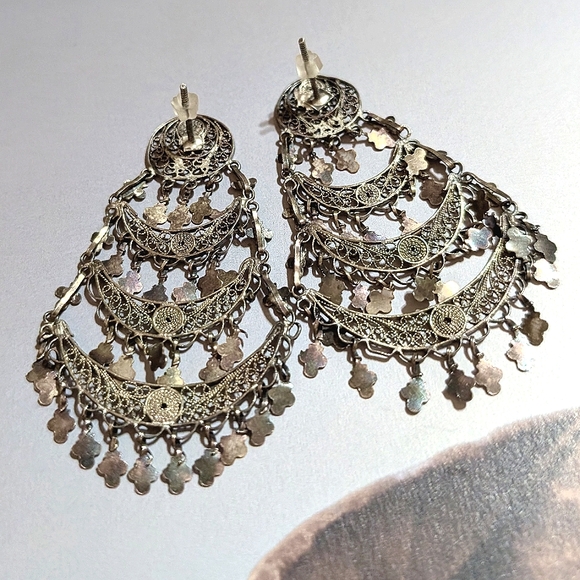 Antique Crosses and Cannetille Work  Long Earrings - Picture 5 of 6